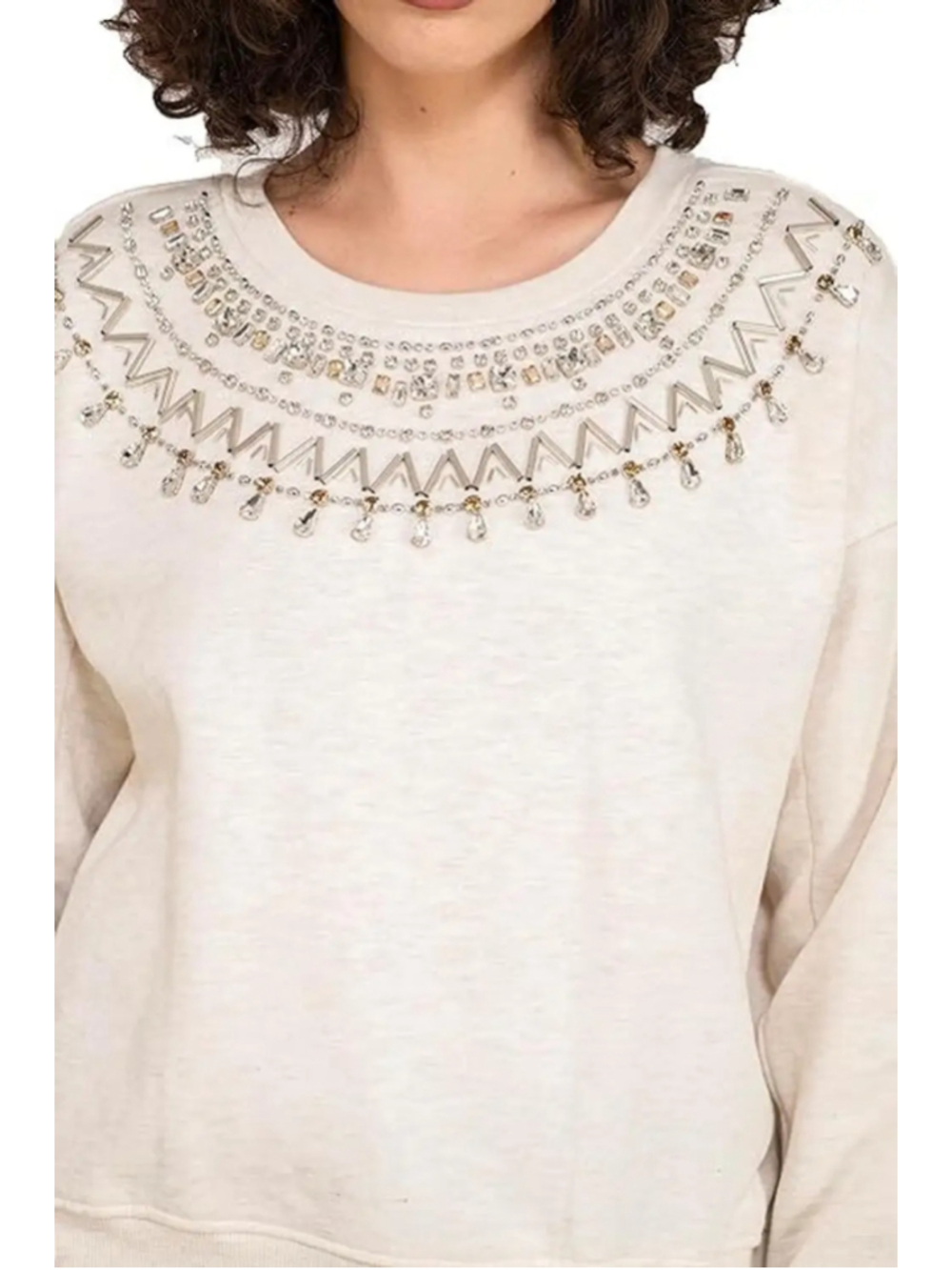 Anthropologie Maeve Embellished Collar Pullover Sweatshirt Size Small